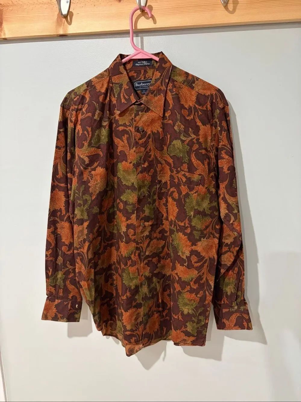 Vintage Burberrys of London 100% Cotton Baroque Floral Button Down Brown Size M